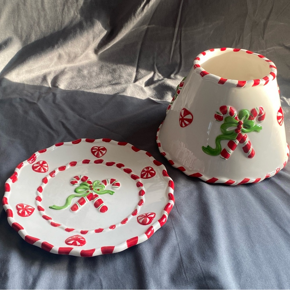Holiday Candy Cane Plate & shade  Set for candles